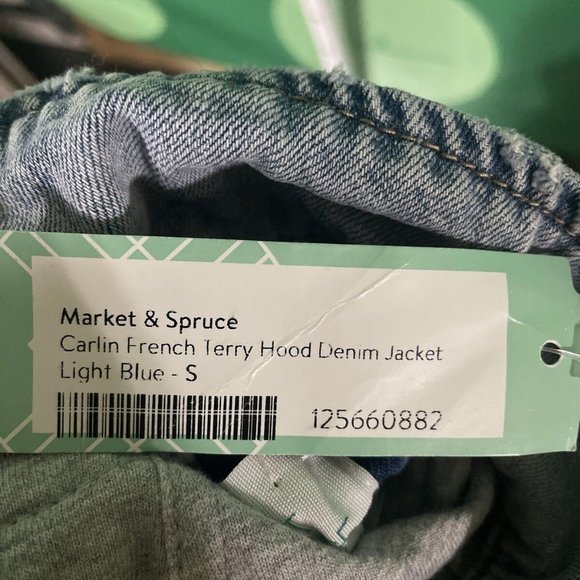 MARKET & SPRUCE Carlin French Terry Hood Denim Jacket in LIGHT BLUE sz S - NWT - Picture 2 of 10